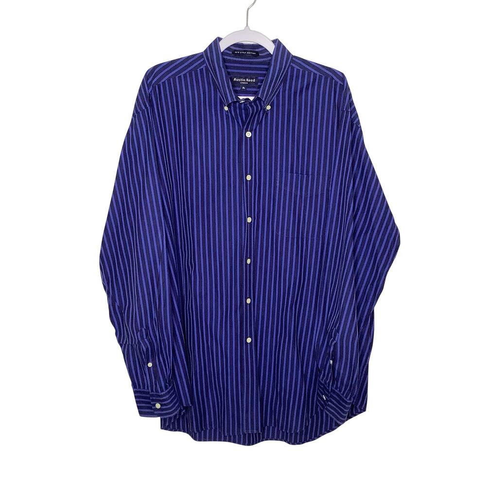 Austin Reed Blue Striped Cotton Button Down Shirt XL